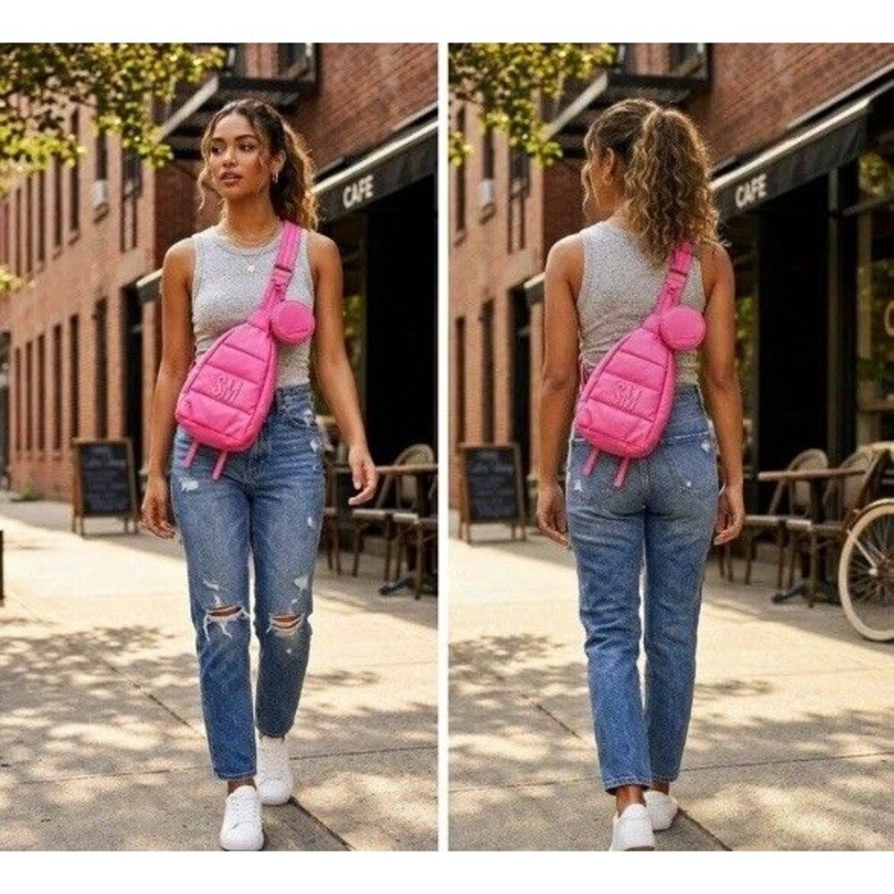 Steve Madden Pink Faux Leather Sling Crossbody Bag Logo Zipper w/ Coin Pouch